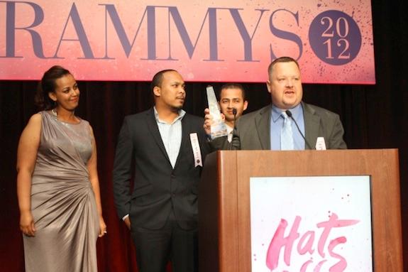 Hetzler accepting the Rammy award