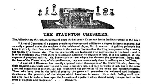 A 19th century advertisement for the Staunton Chessmen