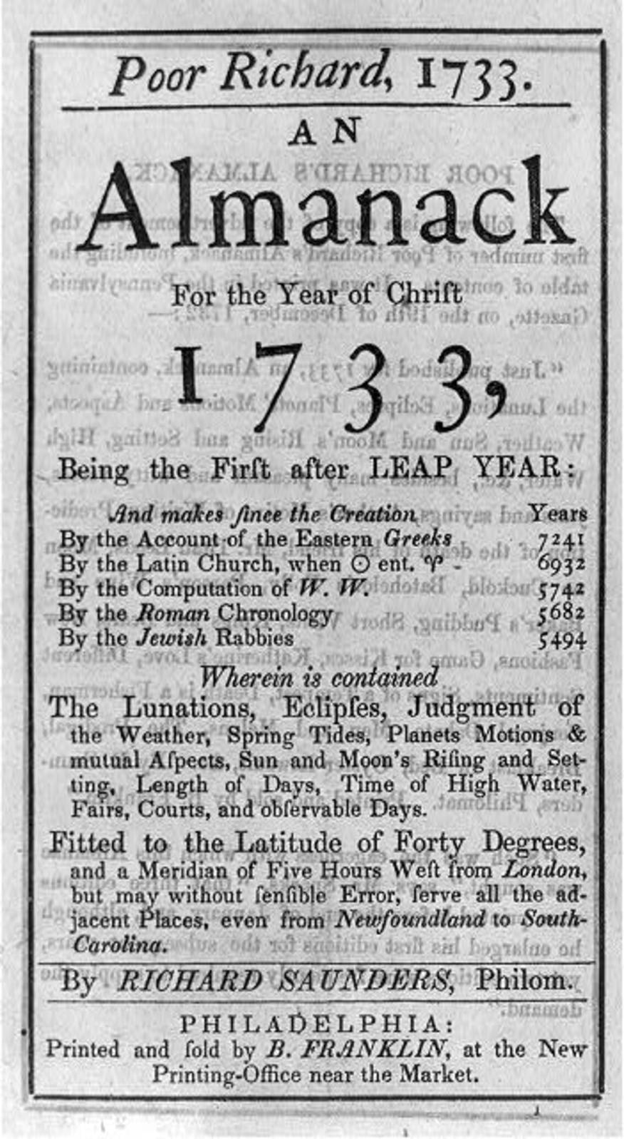 first ‘Poor Richard’ almanac